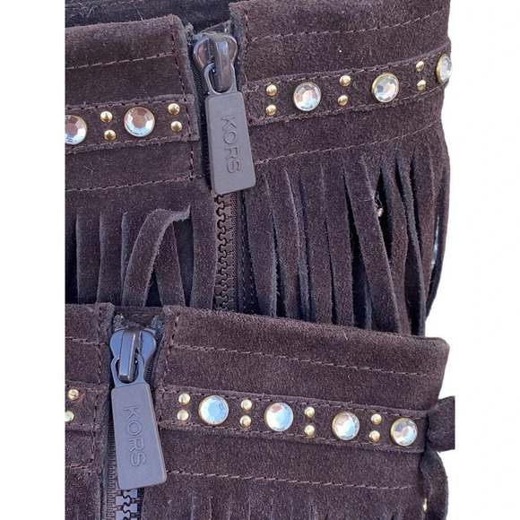 Girls Leather Michael Michael Kors Accents US 4 Brown Ankle Boots Side Boho Fall - Picture 9 of 12